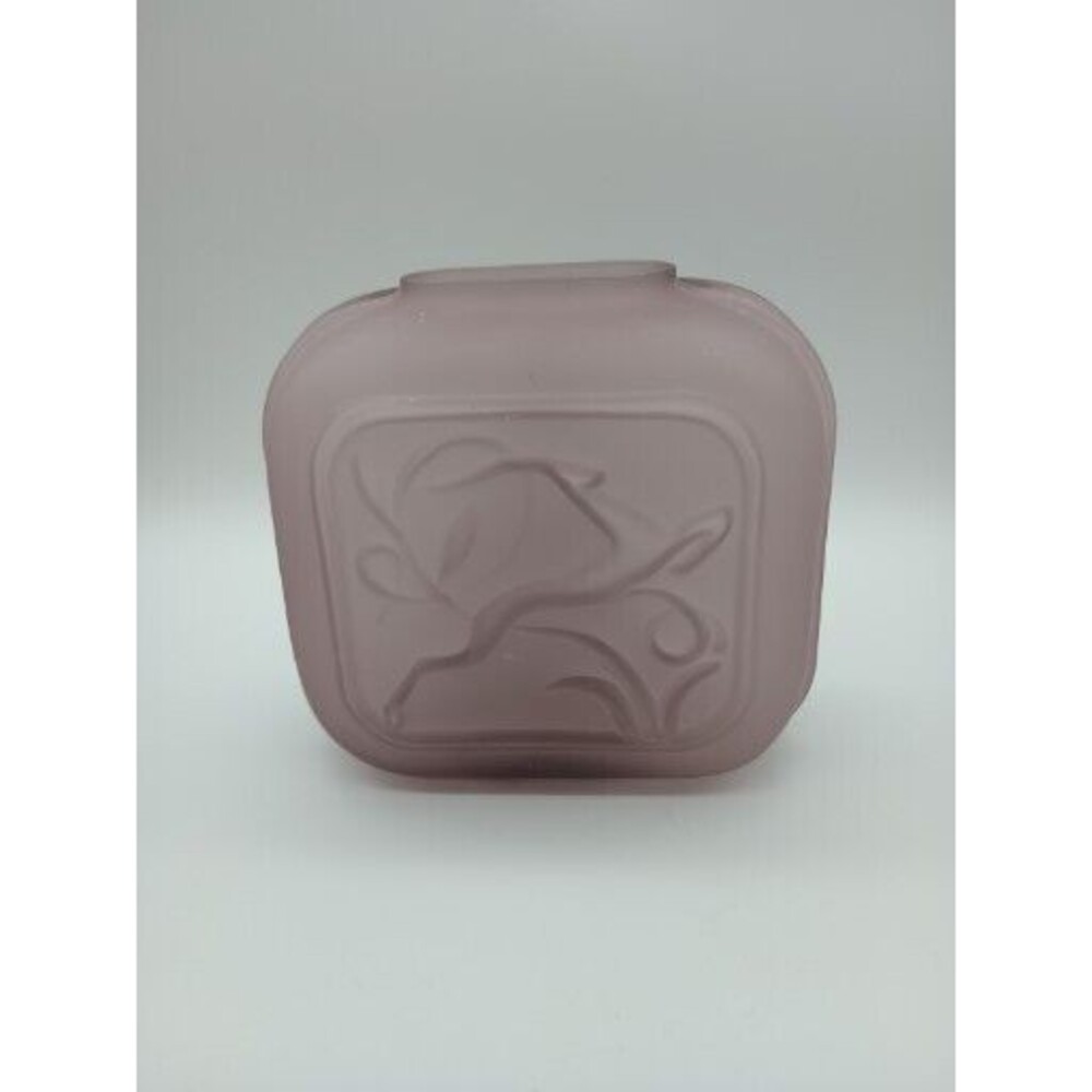Balos Glass Square Vase Frosted Amethyst Art Deco Stag